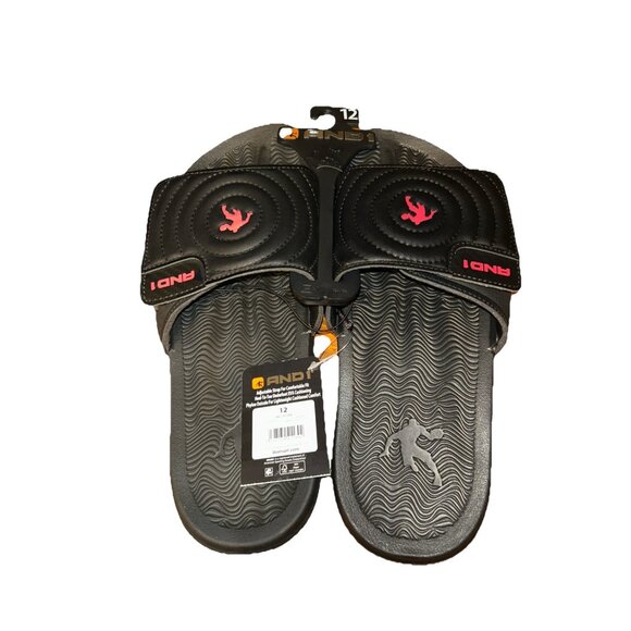 AND1 Men’s Athletic Adjustable Swirl Slide Sandals Black Size 12 - Picture 1 of 4